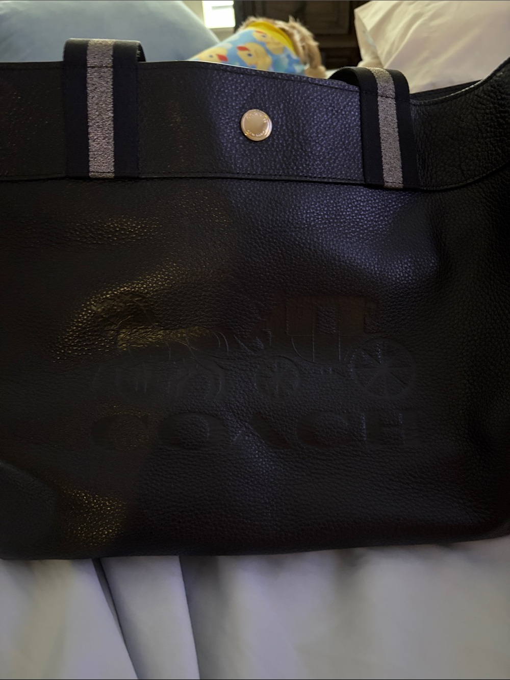 Coach Black Tote with Silver Trim and Snap Closure - Picture 3 of 9